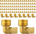(Pack of 100) EFIELD Pex 3/4 inch x1/2 inch Male NPT Threaded Elbow Barb Crimp Brass Fittings, ASTM F1807,(PEX1807101-100PCS)