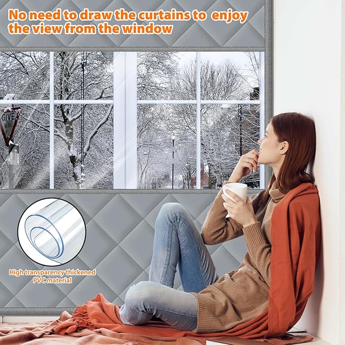 Window Insulation Kit for Winter, Thermal Window Cover for Winter, Thicken Warm Winter Waterproof Attic Insulation Cover (Grey, 63" L x 47" W)