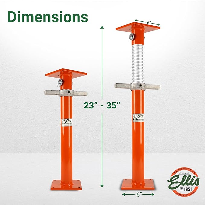 Ellis Manufacturing Light-Duty Steel Lifting Shore and Jack Post – House Jack for Foundation, Floor Leveling, and Concrete Bracing – 16,000 lb Safe Load Capacity – 23"-35" Adjustment