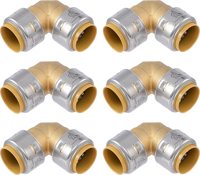 SharkBite Max 1 x 1 in PTC 90 Degree Elbow, Pack of 6, Push-to-Connect Brass Plumbing Fitting, UR260