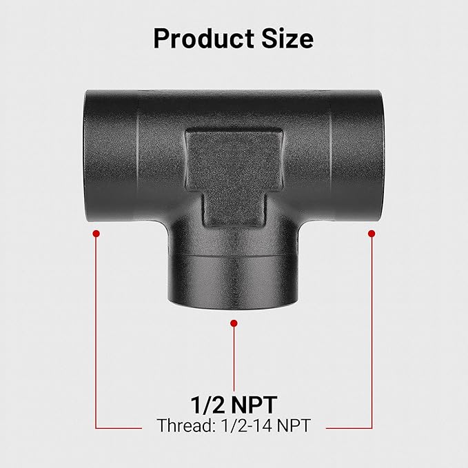 EVIL ENERGY 1/2 NPT Female Tee Fitting Adapter T Union Aluminum Black