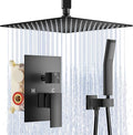 JOMEOO® 12 Inch Matte Black Shower System, Ceiling Mounted High Pressure Rain Shower Head with Handheld Sprayer, Bathroom Luxury Black Shower Head Shower Faucet Set Rough in Valve Body and Trim