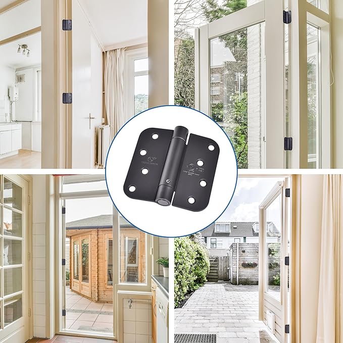 3 Pieces Self Closing Door Hinges 4 inch Matte Black Auto Close Hinge Adjustable 4 x 4 Inch Spring Hinges 5/8" Radius Corner Commercial Door Closer Hinge