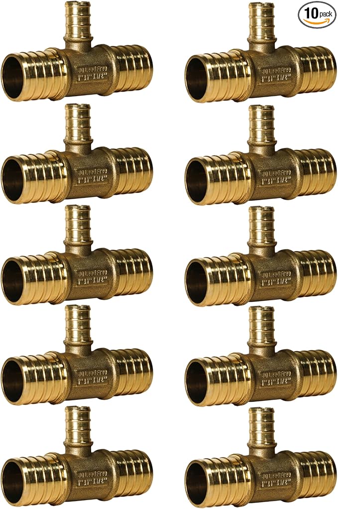 XFITTING 1 inch x 1 inch x 1/2 inch Pex Reducing Tee, Pex B Crimp Version 25-1-5=10X, 10 Pieces
