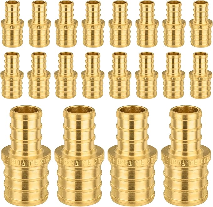 20-Pack PEX Fittings Niikappu 1"x3/4" Pex Straight Coupling, Brass Crimp Pipe Fittings for PEX Pipes, ASTM F1807