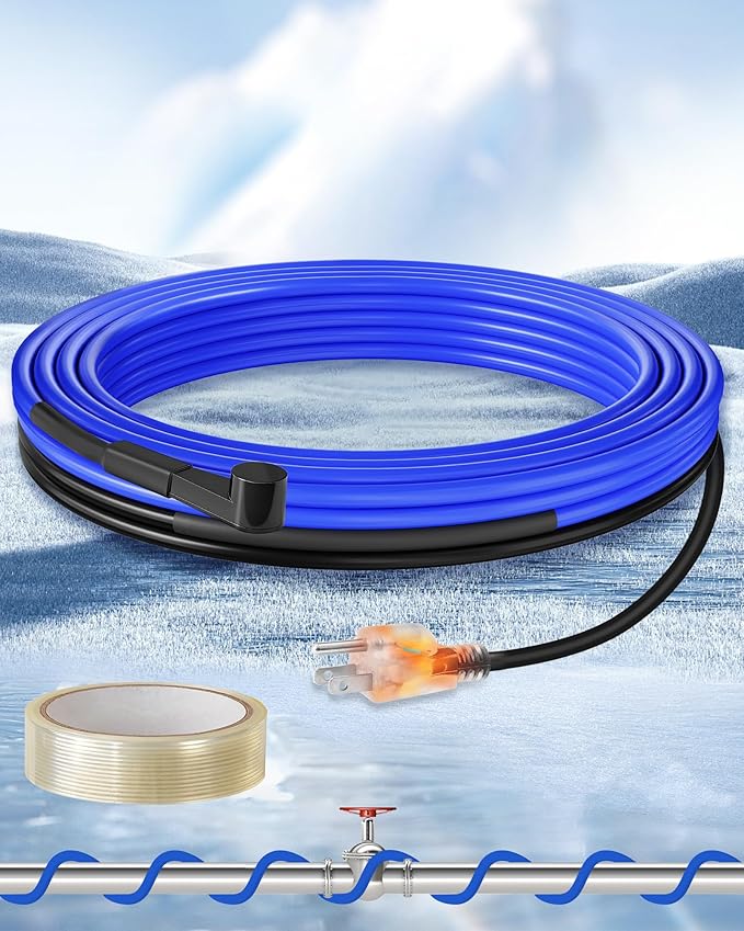 9 FT Water Pipe Heating Cable, 5W Constant Power Self-Regulating Heating Cable, 5W/FT, IPX7 Waterproof, Auto-On/Off, for Metal and Plastic Water Pipes, Freeze Protection, 120V U09HC06