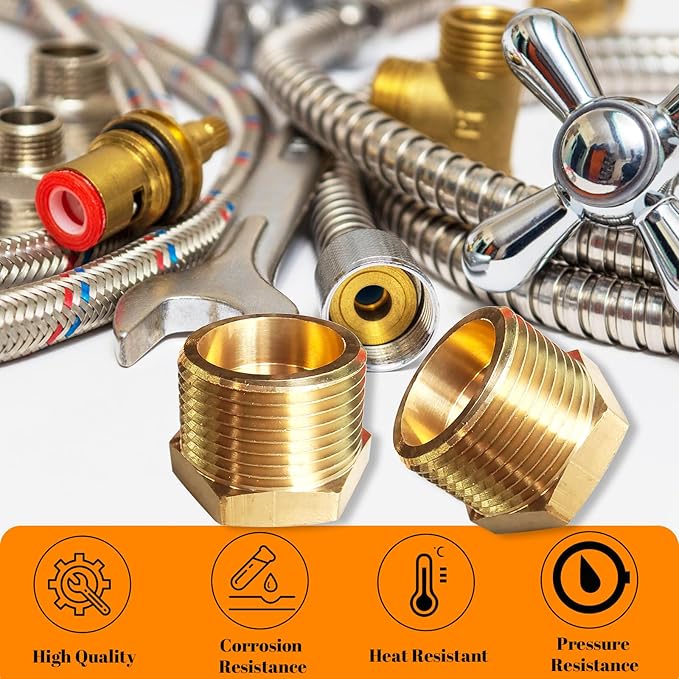 2 Pcs Brass Bushing 3/4" Male to 3/8" Female, 3/4" to 3/8" NPT Adapter Hex Brass Reducing Pipe Adapter Fitting Pipe Hose Tube Adapter Convert
