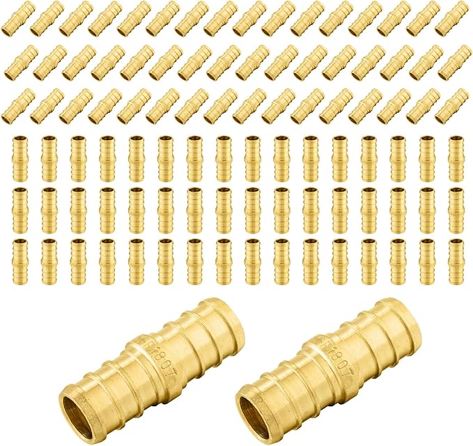 100-Pack PEX Fittings Niikappu 3/4"x3/4" Pex Straight Coupling, Brass Crimp Pipe Fittings for PEX Pipes, ASTM F1807