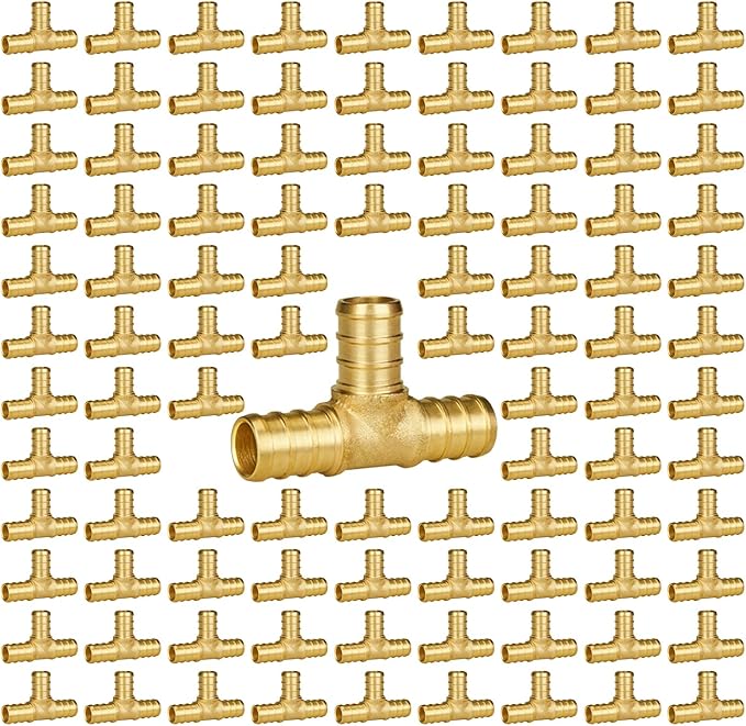 SUNGATOR 100-Pack 1/2" Pex Tee Fittings, Pex Fittings 1/2 Inch Tee, No Lead Brass, NSF, UPC Certified