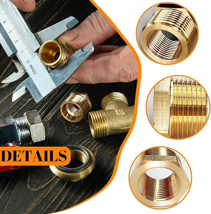 2 Pcs Brass Bushing 1" Male to 3/4" Female, 1" to 3/4" NPT Adapter Hex Brass Reducing Pipe Adapter Fitting Pipe Hose Tube Adapter Convert