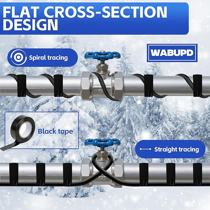 3FT-200FT Heat Tape for Water Pipes, -40°F Deicing Pipe Heat Cable,Electric Heating Cable Pipe,Frezze Protection for Heat Trace Cable for Metal, Plastic Home Pipes,Gutter,120V 5W/ft（3FT）