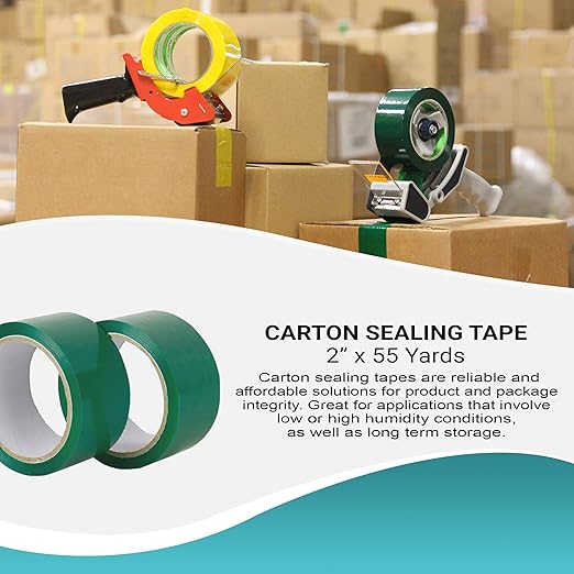 APQ 36 Rolls of Green Carton Sealing Tape 2" x 55 yds. Thickness 2 Mil. Acrylic Packaging Tape for Wrapping, Packing, Shipping, Moving Boxes. Acrylic Emulsion Adhesive. No Weathering, Yellowing.
