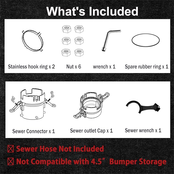 FULL SET RV Sewer Hose Connector – Patented Push-Lock + Clamp-Lock System, Leak-Proof Stainless Steel Adapter, One-Time Install, Quick Connect RV Waste Hose Fitting