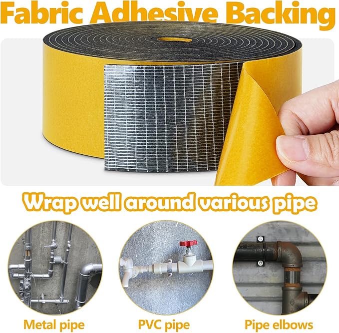 DEMEDO Pipe Insulation Tape, Pipe Wrap Insulation Foam Tape Self Adhesive, Outdoor Water Pipe Insulation Roll for HVAC, AC Line Insulation, 6 inch x 16.5 FT Heat Tape for Water Pipe, Black