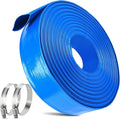 2 IN x 60FT Pool Backwash Hose Heavy Duty Drain Discharge Double PVC Layflat Hose with 2 Clamps, Weatherproof Burst Resistant for Water Transfer, Sump Pump, Pool Filter, Pool Drain (18.3M, Blue)