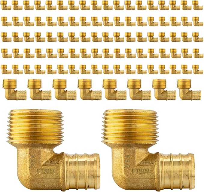 (Pack of 100) Efield Pex 3/4"x3/4" Male Threaded NPT Elbow Brass Crimp Fittings,(PEX1807099-100PCS)
