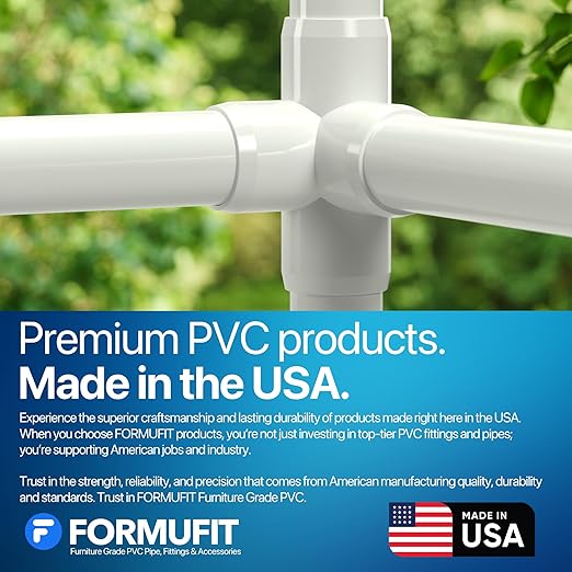 FORMUFIT 1-1/2” 4-Way Tee Furniture Grade PVC Fitting in White, Made in USA, UV-Resistant, Impact-Proof, 1.900” Actual Socket Diameter (Pack of 4) - F1124WT-WH-4