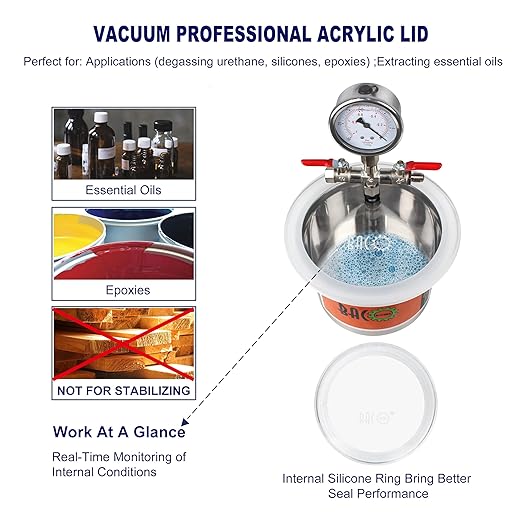 BACOENG 2 Quart Vacuum Chamber, Stainless Steel Degassing Chamber Kit for Resin, Silicone and Epoxies