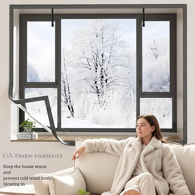 TECUUL Window Insulation for Winter, 63''X63'' Window Insulation Kit Thicken Plastic Transparent Window Film Easy Installation Keep Cold Out Weatherproof Soundproof Thermal Curtain