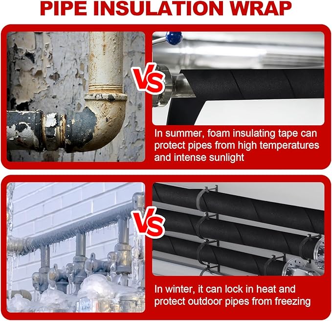 4 in x 20 Ft Pipe Insulation, Self Adhesive Foam Pipe Insulation for Winter Freeze Protection, Outdoor Insulated Tape for Metal Pipes, PVC, AC Line
