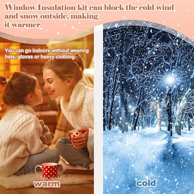 3 Pcs Window Insulation Kit Total 63 × 141 Inches Cuttable Transparent Film with Adhesive Straps Pof Shrink Film Window Plastic for Patio Winterizing Thicken Warm Winter Waterproof Insulation Cover