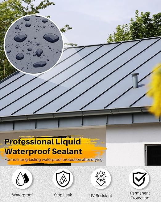 Liquid Water Proof Sealant Coating, 2 Gallon, Roof Leak Repair Coating Black, Water-Based Rubber Waterproof Sealant, Polyurethane Waterproof Coating for Roofs, Foundations, Basements
