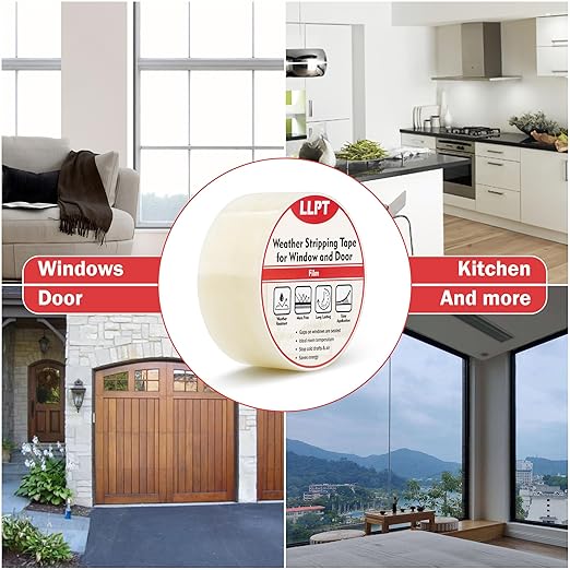 LLPT Transparent Weather Stripping Tape 4” x 108 Ft for Window and Door Ultra High Performance Weather Resistant Tape for Window Draft Insulation No Mess (WWT408)
