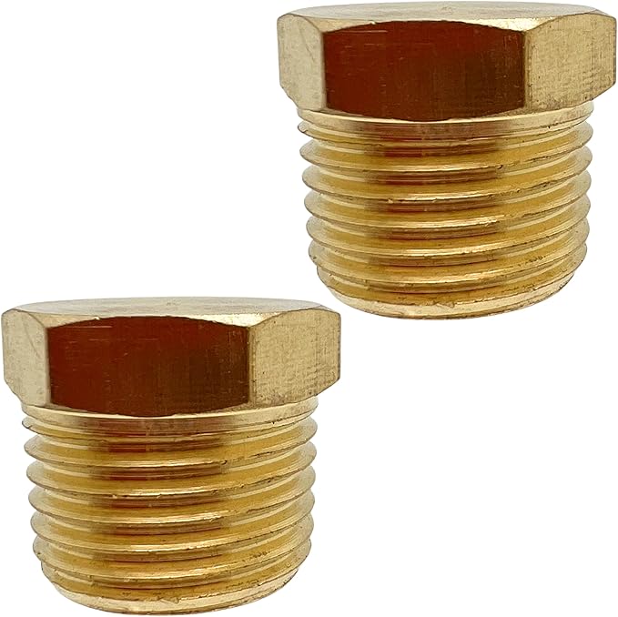 2 Pack Brass Pipe Plug 1/2" NPT Male Outer Hex Head Socket Plug Fitting for Plumbing by CX WONDERLAND