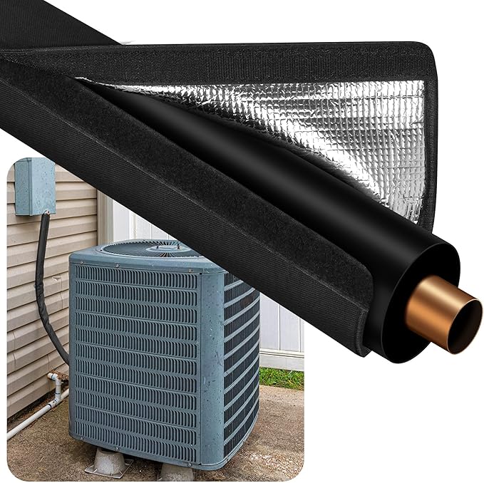‌HVAC Copper Pipe Insulation Cover - 600D Oxford Fabric AC Line Insulation Sleeve Outdoor AC Pipe Insulation Cover for Central Air Conditioner & Mini Splits, Flexible & Weatherproof, Black 72"x10.2"