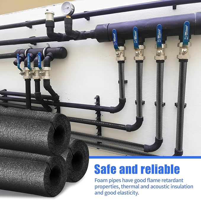8 Pack Pipe Insulation Foam Tube, 3/4'' Self Adhesive Pre Slit Foam Pipe Covers Polyethylene with Double Sided Tape for Spigot, Winter Outside Pipes, Water Heater Pipes Freeze Protection
