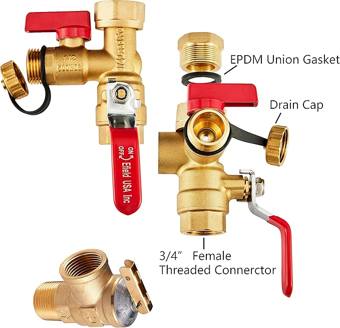 3/4 inch EFIELD IPS Isolator Tankless Water Heater Service Valve Kit, with Pressure Relief Valve,(TOOL028)