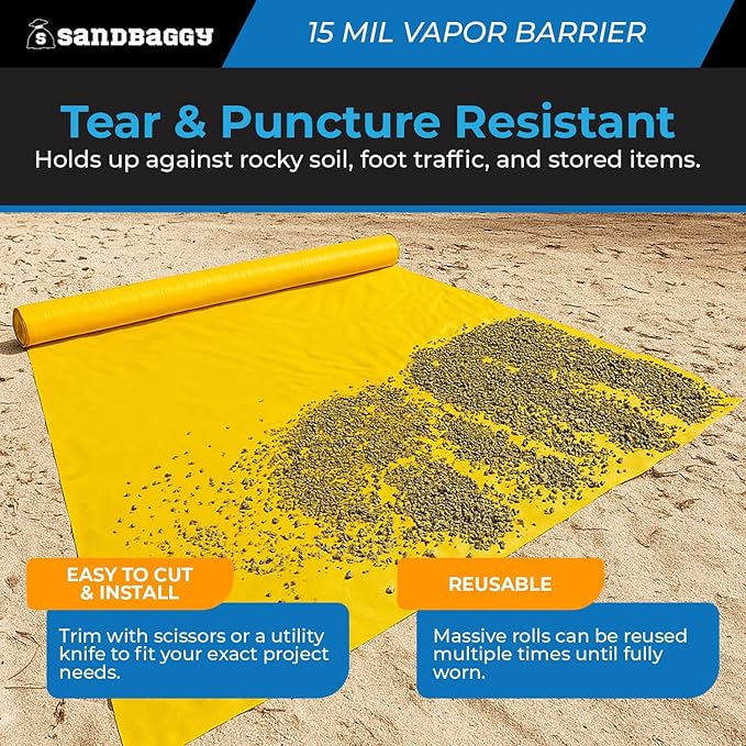 15 Mil Vapor Barrier – Polyethylene Visqueen (USA Made) - Sandbaggy (14ftx35ft, 1, Count)