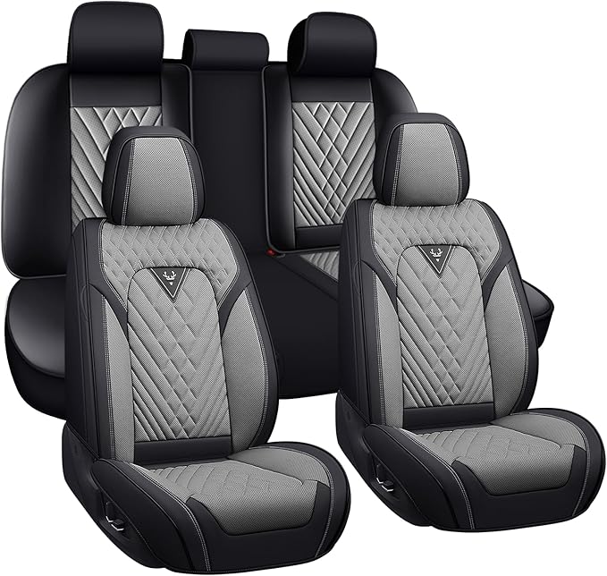 Car Seat Covers for Jaguar E-PACE 2018-2024,Breathable Nappa Leather Car Seat Protector,Full Seat Cover Automotive Seat Cushion with Airbag Compatible(5 Seats,Black-Gray)