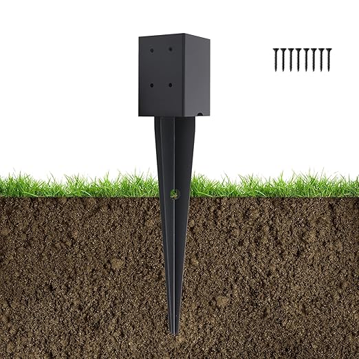 1 Pcs 4"x4" Fence Post Anchor Ground Spike 22"(Actual 3.6"x3.6") Heavy Duty Metal Fence Post Anchor with Black Powder-Coated for Deck,Fence,Porch,Railing,Mailbox