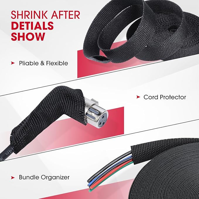 2 in 1 Heat Shrink Braided Sleeving Fabric Tubing-Ideal fit Irregular Shape Hose/Cable/Wire (3/8"(10mm), 80FT)