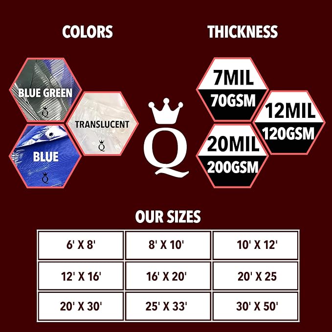 QUEEN OF TARPS | 20x25 Super Heavy Duty Tarp Waterproof, 200 GSM is 20 MIL, UV/Tear Resistant Tarp, Camping, Outdoor Furniture, Car, Tents, Painting, Firewood Protection | 20x25, Super Duty