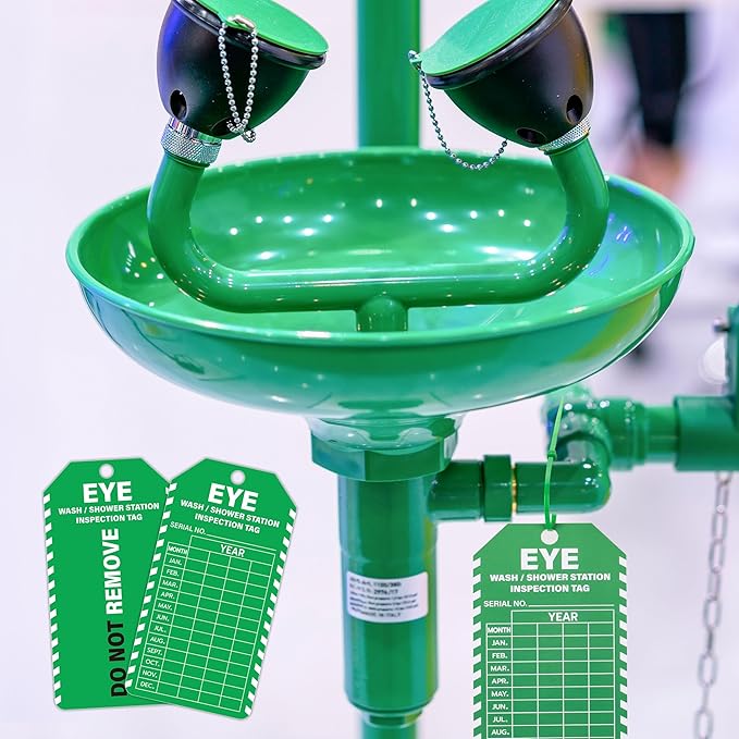 90Sets Eye Wash Station Inspection Tags with Adjustable Wire Ties Yearly Monthly Test Record Labels for Emergency Shower Safety Register 5.51 X 3 Inch