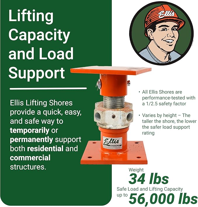 ELLIS Heavy-Duty Adjustable Steel Shore – Basement Jack for Floor Leveling, Foundation, Beams, and Concrete Bracing – 56,000 lb Safe Load Capacity – 10"-14" Adjustment