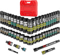 3/8" Drive Impact Socket Set, 50-Piece Standard SAE 5/16 to 3/4 inch and Metric 8-22mm, Cr-V Steel, 6 Point, with Extension Bars and Adapters, for Impact Wrenches, Automotive and Home