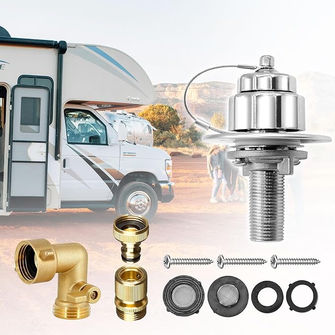 Stainless Steel RV Water Inlet with Quick Connector & 90-Degree Elbow, Leak-Free, Durable for RV, Camper, Boat, Motorhome, Easy Installation, Upgrade Replacement for Water Hookup