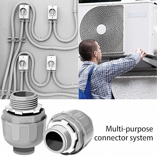 1 Inch Liquid Tight Connector - 6 Pack Liquid Tight Conduit 180 Degree PVC Electrical Conduit Fitting Non Metallic Straight Flexible Conduit Connectors for Indoor Outdoor Home, Kitchen, and Bathroom