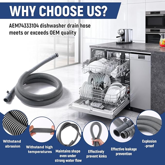 AEM74333104 AEM74333101 Dishwasher Drain Hose Compatible With LG Dishwasher Drain Hose LDF5545ST LDF5545BD LDF5545SS LDF5678ST LDFN4542S LDP6797ST Drain Hose Assembly Replacement AP7034217 PS16621806