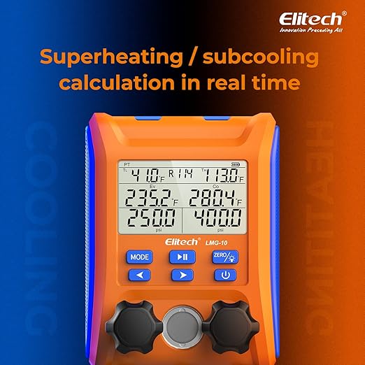 Elitech Digital Manifold Gauge 2-Way Valve with Thermometer Clamps for HVAC Systems, LMG-10Plus