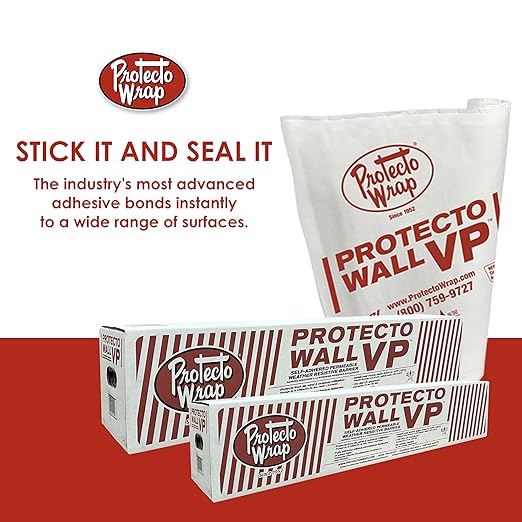 Protecto Wall VP – Self-Adhering, Self-Sealing, Drainable Vapor Permeable Water-Resistive Air Barrier | Primerless Peel & Stick House Wrap with Super Stick Adhesive Technology – 12" x 120' Case