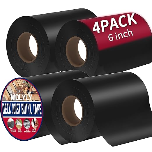 Joist Tape for Decking 6 inch, Butyl Tape for Deck Joists, Waterproof and Weather Resistant Self-Adhesive Joist Tape for Wood Beams and Joists, Anti-Corrosion Decking Tape