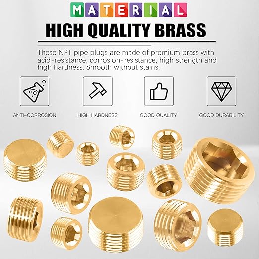 Glarks 6Pcs Copper 3/4'' NPT Male Pipe Plug Fitting