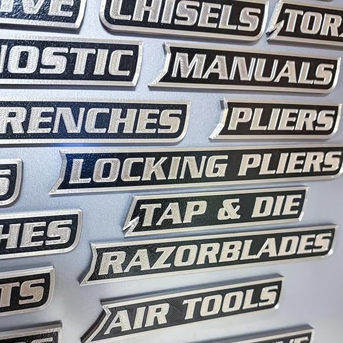 12 Pack of Magnetic Tool box Labels, 3D Printed Tool Box Labels magnet, General Tool Box Organize Accessories for Steel Toolboxes, Carts, Drawers, and Cabinets, Easy to Stick and Remove (silver)