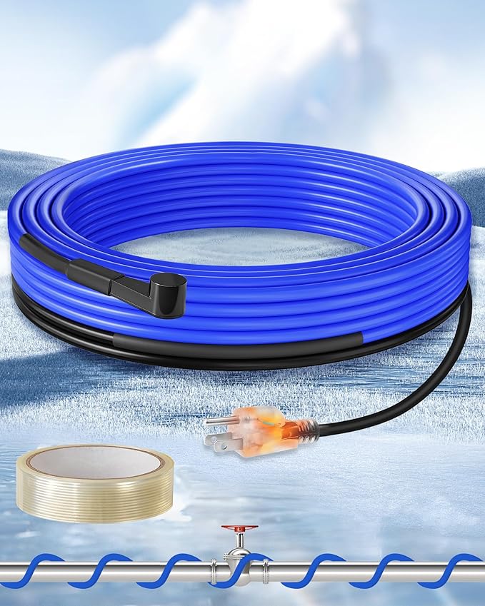 18Ft Water Pipe Heating Cable, 5W Constant Power Self-Regulating Heating Cable, 5W/FT, IPX7 Waterproof, Auto-On/Off, for Metal and Plastic Water Pipes, Freeze Protection, 120V U18HC06