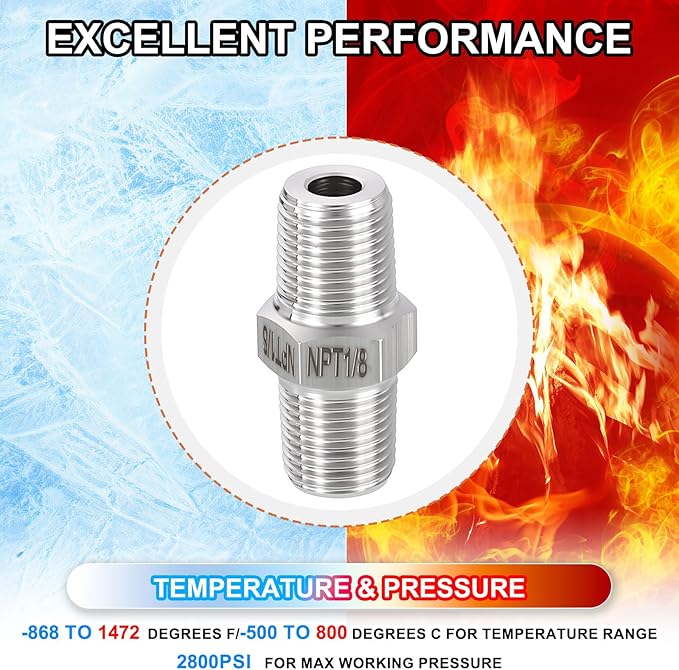 5 Pack 304 Stainless Steel Male to Male Adapter, 1/8" Male NPT x 1/8" Male NPT Hex Nipple Pipe Extension Fitting for Industrial, Automotive, Fluid Transfer, Home Gardening, Water