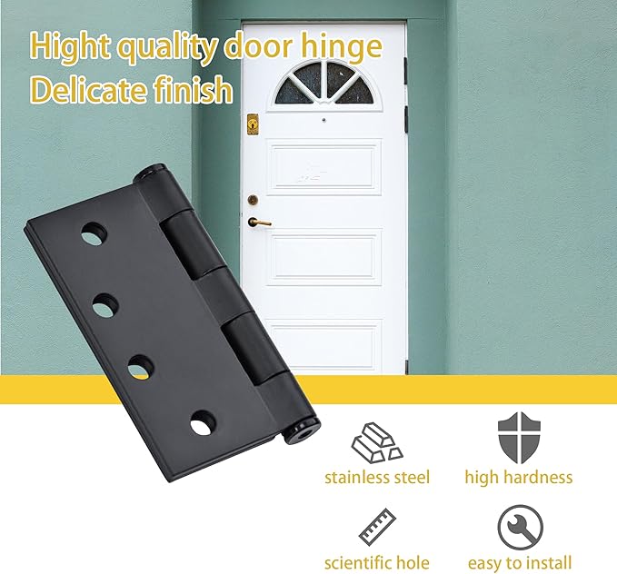 Matte Black Heavy Duty Door Hinge 4 X 4 Inch Commercial Hinges Square Corners Interior and Exterior Hardware for Doors Hinge 3 Pack